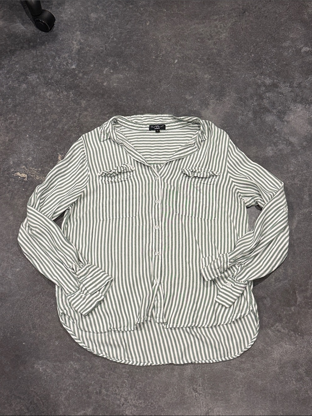 Velvet Heart Green and White Striped Button-Up Shirt